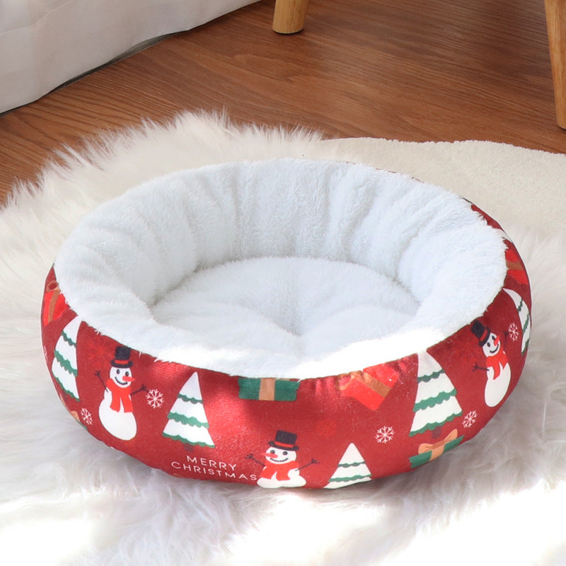 Pet Cat Dog Christmas Round Nest Mat Dog Nest Warmth Pet Mat Warmth Thickened Warmth