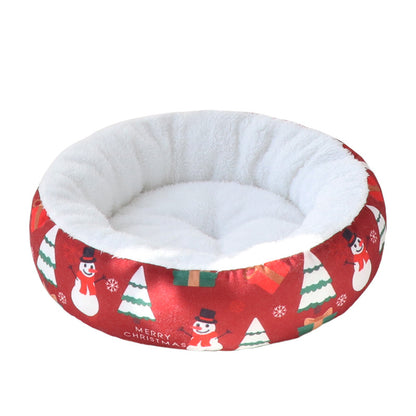 Pet Cat Dog Christmas Round Nest Mat Dog Nest Warmth Pet Mat Warmth Thickened Warmth